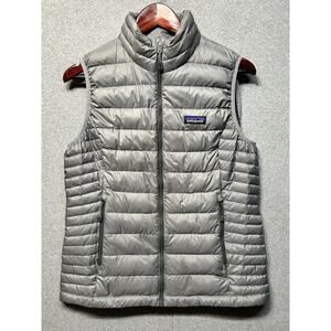 Patagonia Down Vest Womens Medium Gray Puffer Quilted Full Zip Lightweight READ